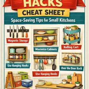Small Kitchen Hacks Cheat Sheet | Renter‑Friendly Kitchen Organization Printable | One‑Page Tiny Kitchen PDF